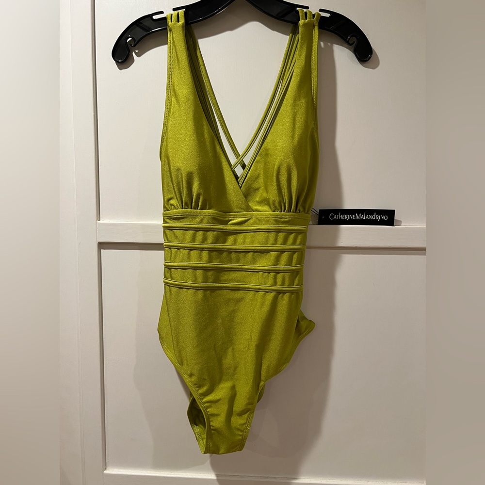 NWT Catherine Malandrino Deep V-Neck One Piece swimsuit in Grenoble Green S